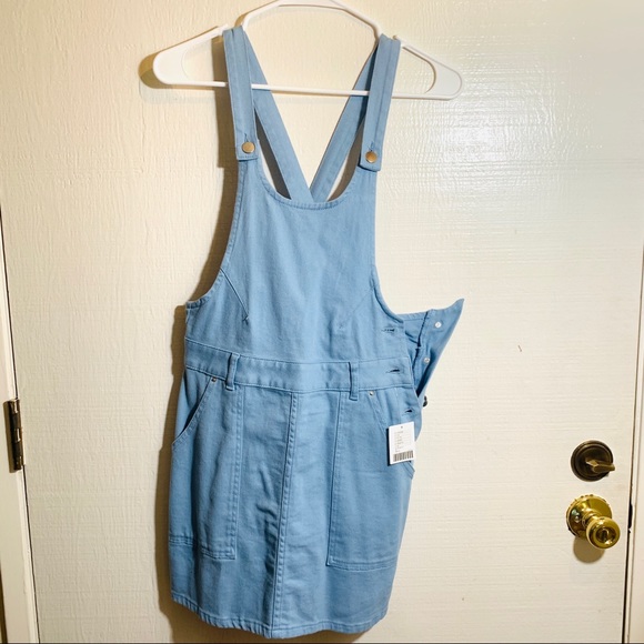 light blue overall dress